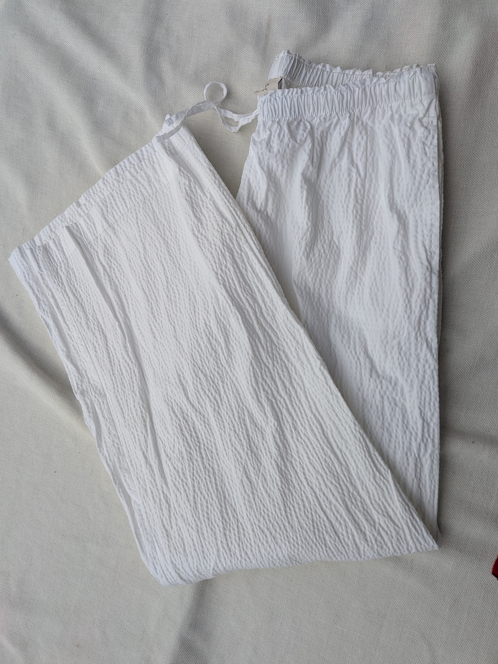 A New Day White Seersucker Effortless Pull-On Wide Leg Pants XS